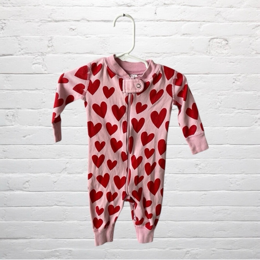 Hanna Andersson // Pink and Red Hearts 3-6 Baby Romper 100% Cotton